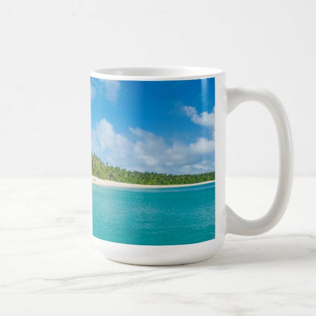 Palm tree lined beach, Tonga Coffee Mug (Right)