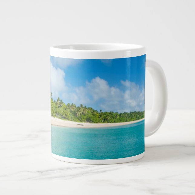 Palm tree lined beach, Tonga Large Coffee Mug (Front Right)