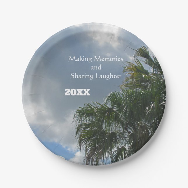 Palm Tree Making Memories Sharing Laughter Paper Plate (Front)