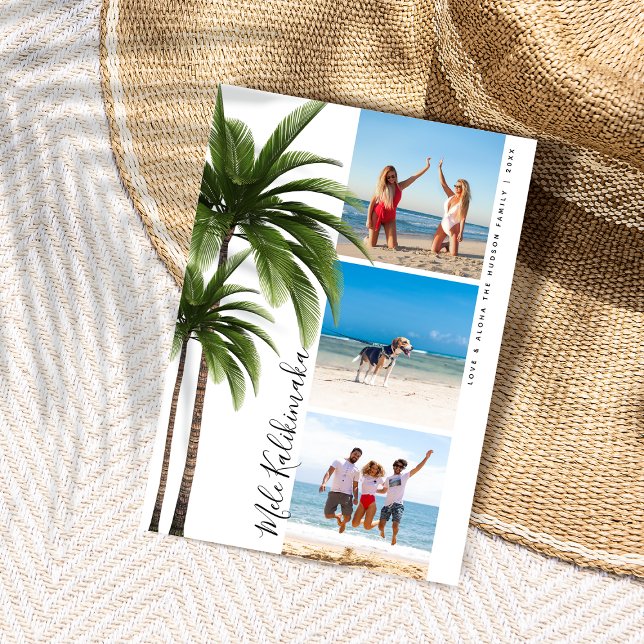 Palm Tree Mele Kalikimaka Christmas Photo Collage Holiday Card (Creator Uploaded)