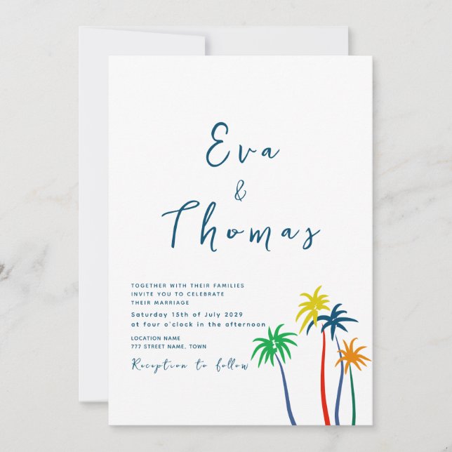 Palm Tree Minimal Beach Wedding Invitation (Front)
