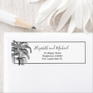 Palm Tree Modern Elegant Black White  Return Address Label