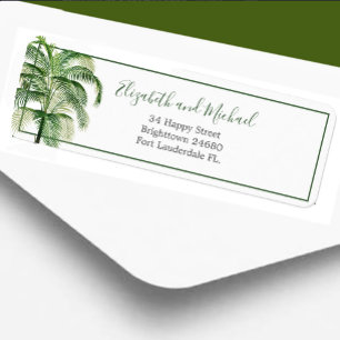 Palm Tree Modern Elegant Green Return Address Label
