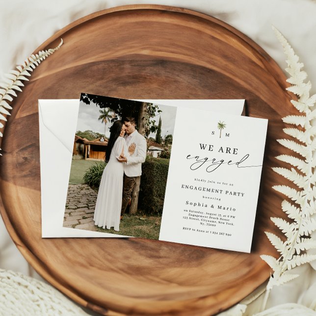 Palm Tree Monogram Beach Engagement Party Invitation (Creator Uploaded)