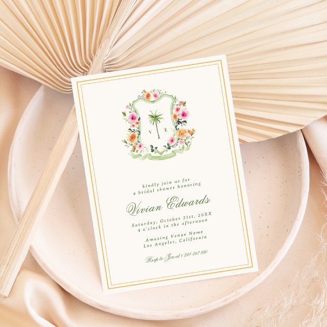 Palm Tree Monogram Tropical Beach Bridal Shower Invitation (Creator Uploaded)