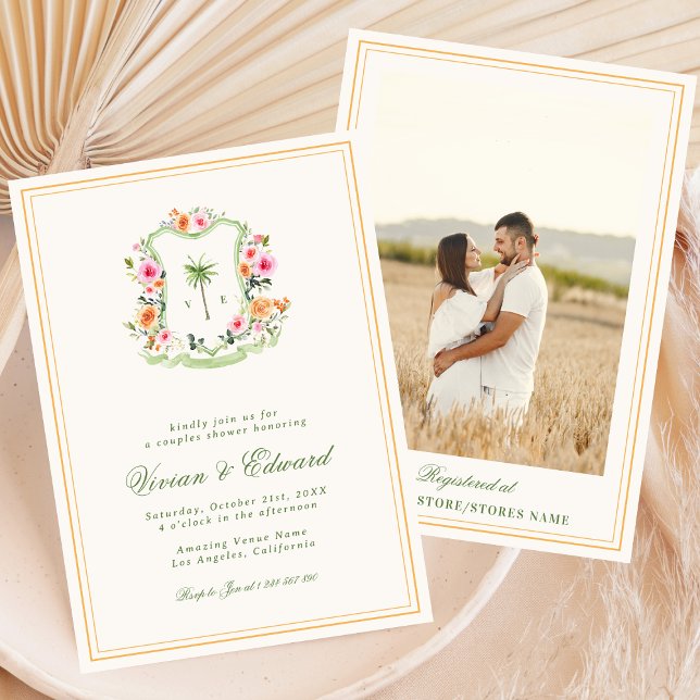 Palm Tree Monogram Tropical Beach Couples Shower Invitation (Creator Uploaded)