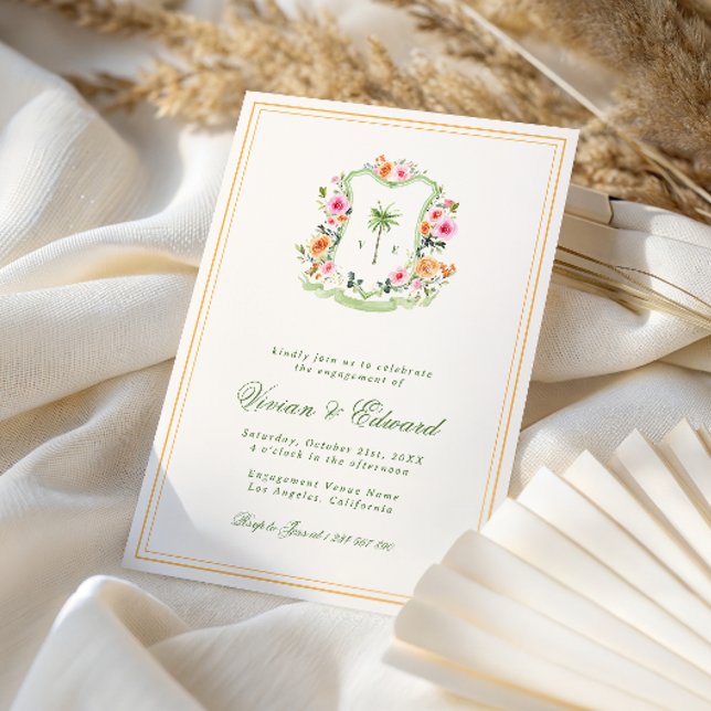 Palm Tree Monogram Tropical Beach Engagement Party Invitation (Creator Uploaded)