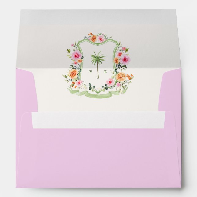 Palm Tree Monogram Tropical Destination Wedding Envelope (Back (Bottom))