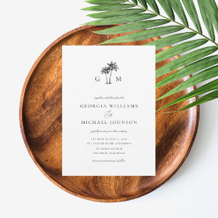 Palm Tree Monogram Tropical Destination Wedding Invitation