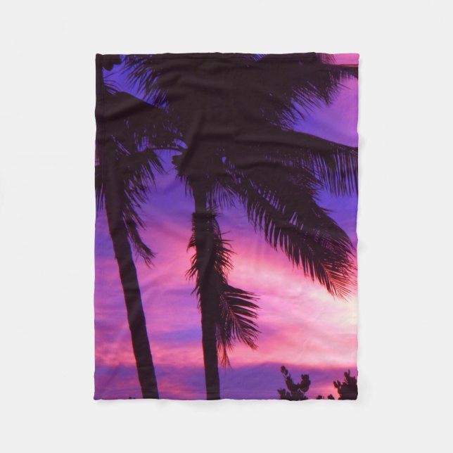 Palm Tree N Purple Sunset Fleece Blanket (Front)