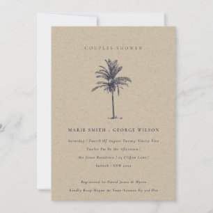 Palm Tree Navy Kraft Couples Shower Invite