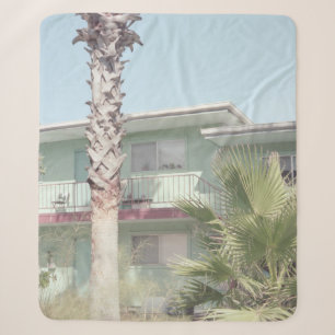 PALM TREE NEAR WHITE CONCRETE HOUSE SHERPA BLANKET