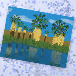 Palm Tree Oasis Desert Coachella Valley Preserve Holiday Postcard<br><div class="desc">Check out this awesome coloured pencil illustration of a beautiful palm oasis in the desert and get ready to explore! Check out my shop for more designs too! Collect all the parks, I'm creating new ones all the time. Check out my shop for more hiking, camping, vanlife, birds and lots...</div>