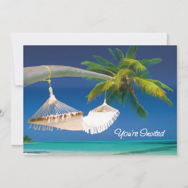 Palm Tree, Ocean & Hammock You're Invited Invitation (Front)