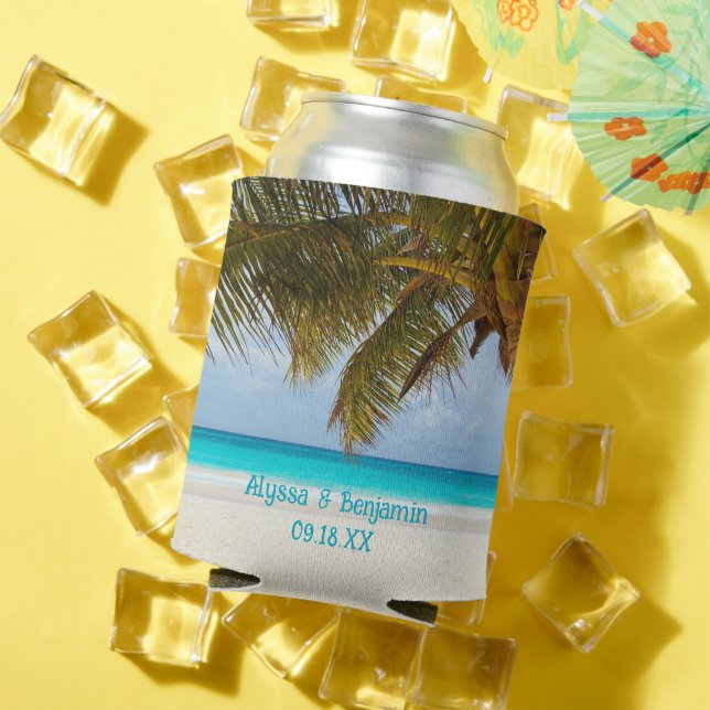 Palm Tree Ocean View Custom Wedding Coozie (In Situ Summer)