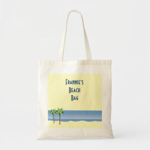 Palm Tree Ocean Waves Beach Scene Custom Name Tote Bag