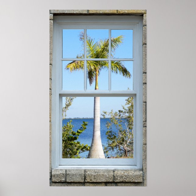Palm tree Ocean Window view Poster (Front)