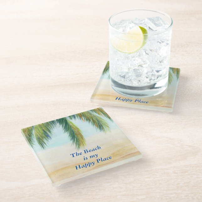Palm tree on a sunny day on the beach glass coaster (Angled)