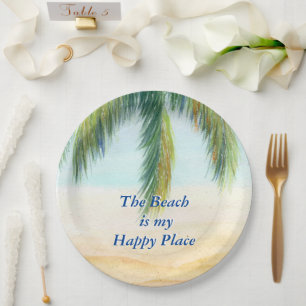 Palm tree on a sunny day on the beach paper plate