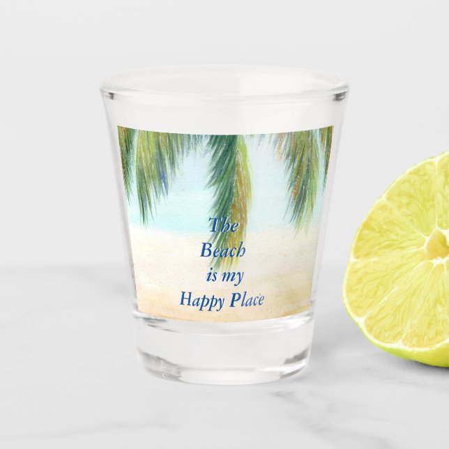 Palm tree on a sunny day on the beach shot glass (Front)