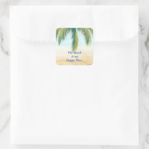 Palm tree on a sunny day on the beach square sticker