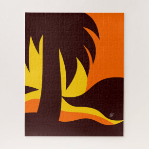 Palm Tree On Beach With Sunset Landscape Jigsaw Puzzle