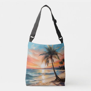 Palm Tree On Tropical Beach At Sunset Crossbody Bag