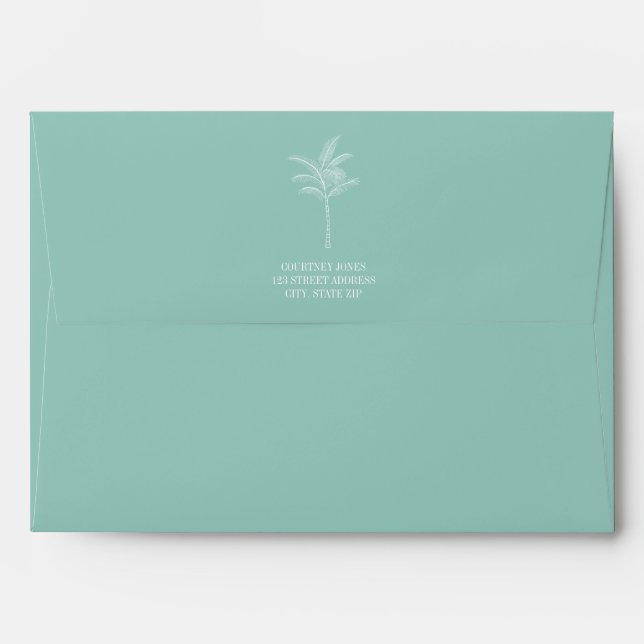 Palm Tree Pattern Aqua Wedding Envelope (Back (Top Flap))