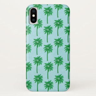 Palm Tree Pattern on Blue iPhone X Case