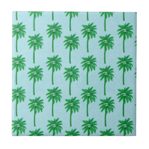 Palm Tree Pattern on Blue Ceramic Tile