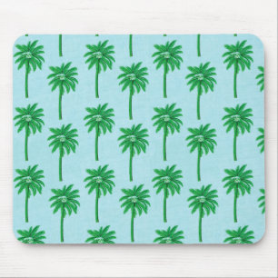 Palm Tree Pattern on Blue Mouse Pad