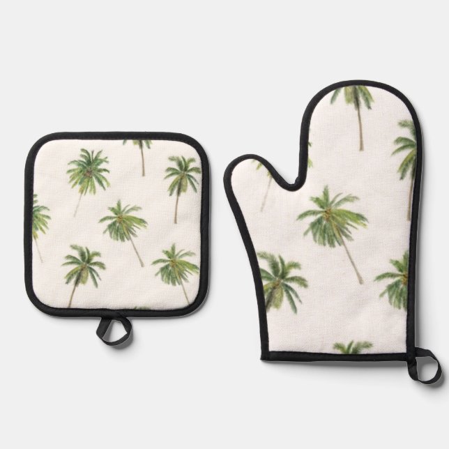 Palm tree pattern oven mitt & pot holder set (Front)