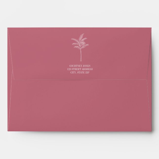 Palm Tree Pattern Pink & Green Wedding Envelope (Back (Top Flap))