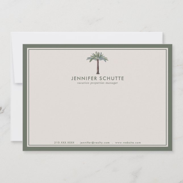 Palm Tree Personalised Vacation Rentals Realtor Card (Front)