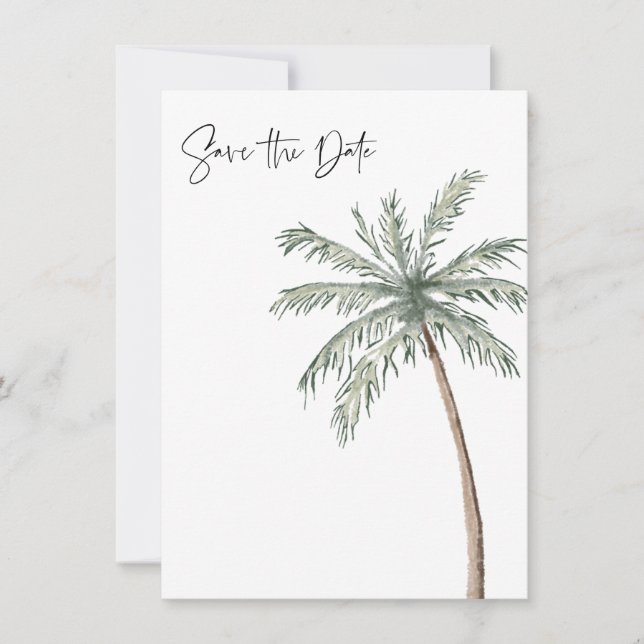 Palm Tree Photo Tropical Beach Wedding Save The Date (Front)