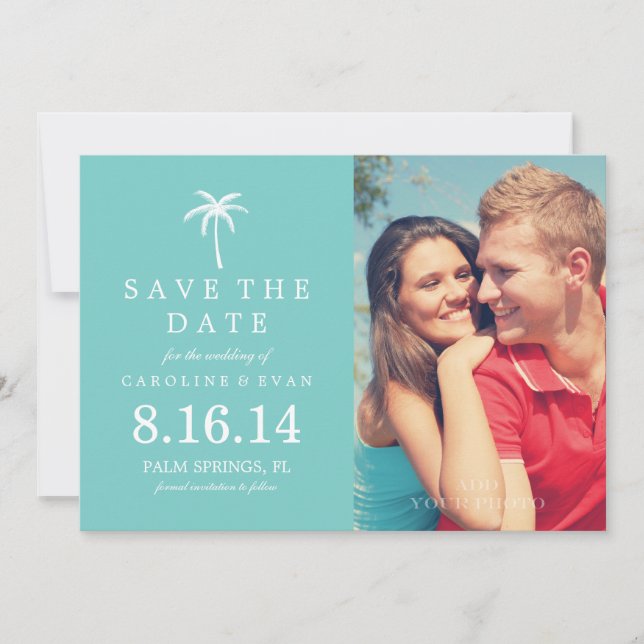 Palm Tree Photo Wedding Save the Date {aqua} (Front)