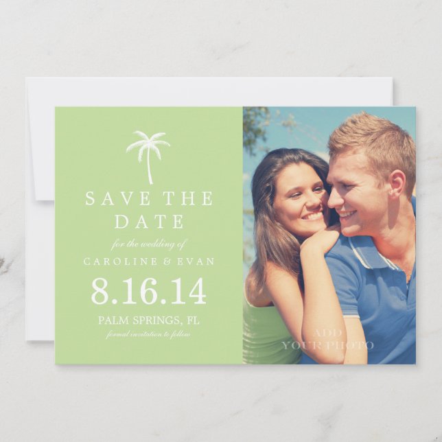 Palm Tree Photo Wedding Save the Date {green} (Front)
