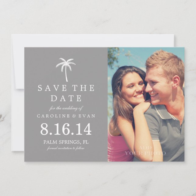Palm Tree Photo Wedding Save the Date {grey} (Front)