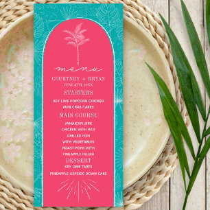 Palm Tree Pink & Blue Beach Wedding Menu