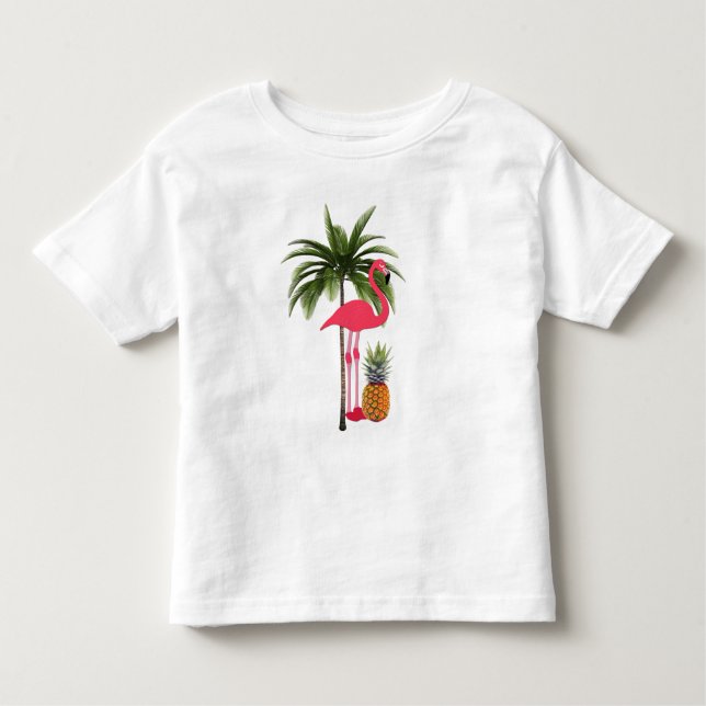 Palm Tree, Pink Flamingo, Pineapple Toddler Shirt (Front)