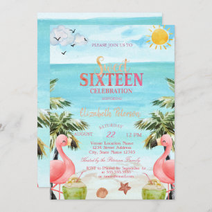 Palm Tree Pink Flamingos Tropical Invitation