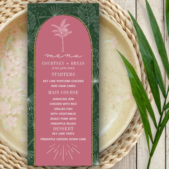 Palm Tree Pink & Green Beach Wedding Menu (Creator Uploaded)