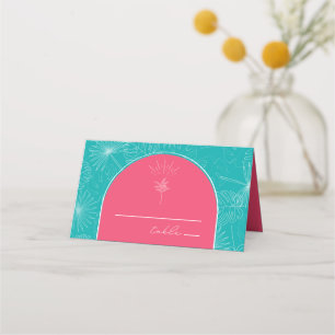 Palm Tree Pink & Green Blue Wedding Place Card