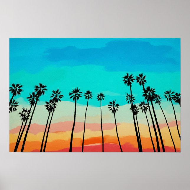 Palm Tree Rainbow Sunset Watercolor Poster (Front)