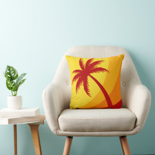Palm Tree - Retro Beach Tropical Summer Colours  Cushion