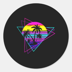 Palm Tree Retro Palm Tree 80s Eighties Summer Vaca Classic Round Sticker