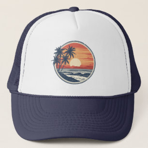 Palm Tree - Retro Style Tropical Beach Sun Summer  Trucker Hat