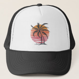 Palm Tree - Retro Style Tropical Beach sunset      Trucker Hat