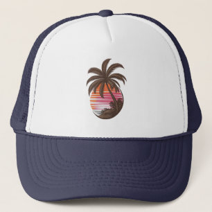 Palm Tree - Retro Style Tropical Beach sunset Trucker Hat