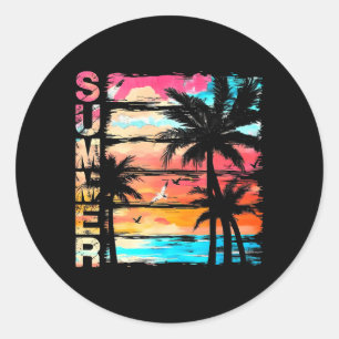 Palm Tree Retro Sunset Summer Beach Vintage Trocal Classic Round Sticker